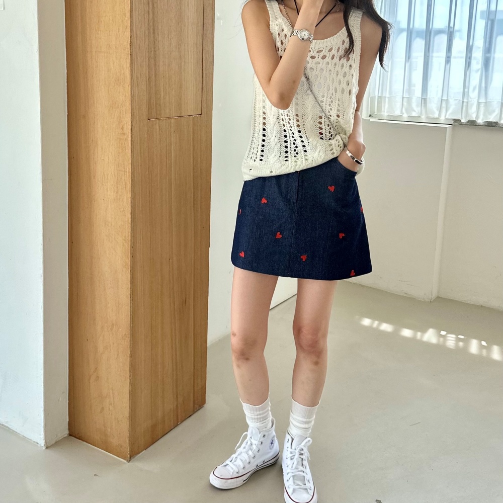 ハート刺繍デニムミニスカート | レディースファッション通販 - DHOLIC