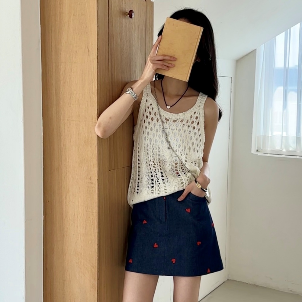 ハート刺繍デニムミニスカート | レディースファッション通販 - DHOLIC