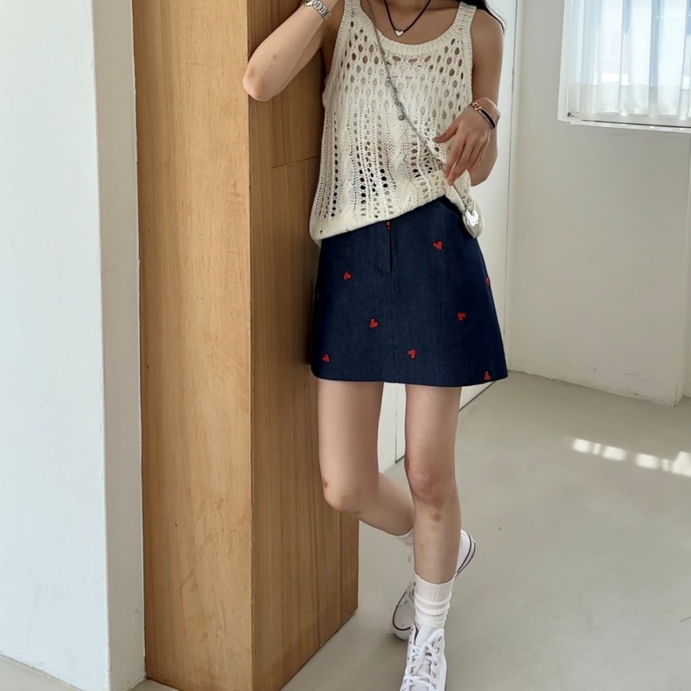 ハート刺繍デニムミニスカート | レディースファッション通販 - DHOLIC