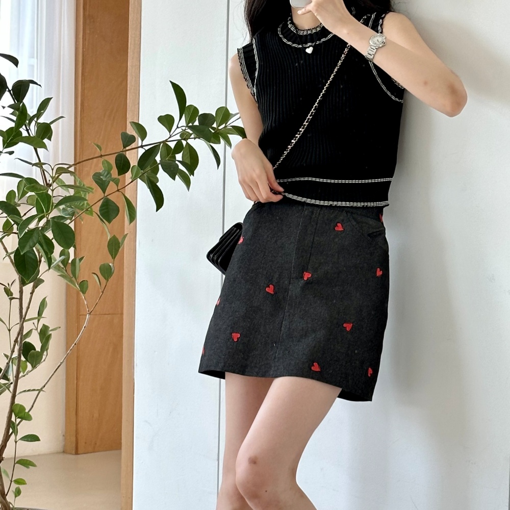 ハート刺繍デニムミニスカート | レディースファッション通販 - DHOLIC