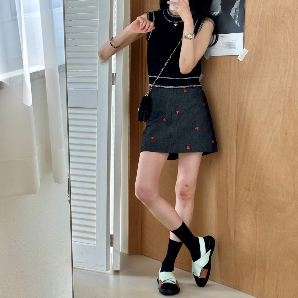 ハート刺繍デニムミニスカート | レディースファッション通販 - DHOLIC
