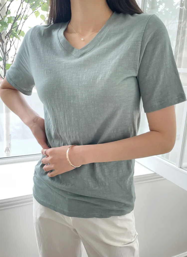 コットンVネック半袖Tシャツ | lusida | 詳細画像1