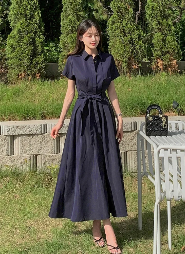 ストラップ付ロング襟付きワンピース | レディースファッション通販  