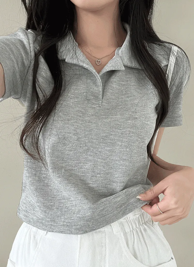 オープンカラークロップド半袖Tシャツ | creamsugar | 詳細画像1