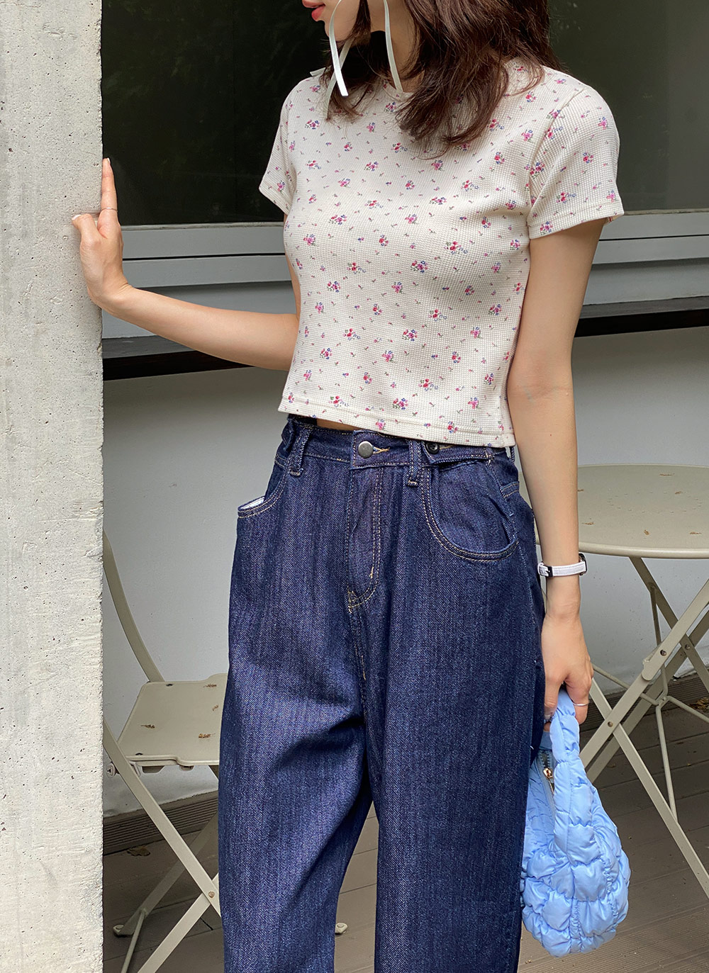 ワタルトミナガ クロップドTシャツ 花柄 春 夏 S~M相当 オシャレ 極美品 ts221101_0.jpg