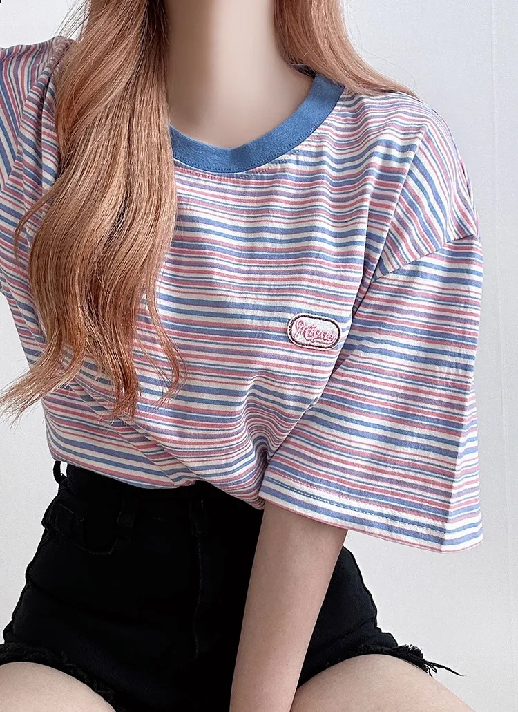 刺繍ボーダー半袖Tシャツ | ddaygirl | 詳細画像1