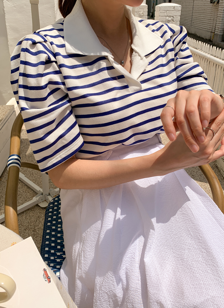 オープンカラーボーダーTシャツのサムネイル