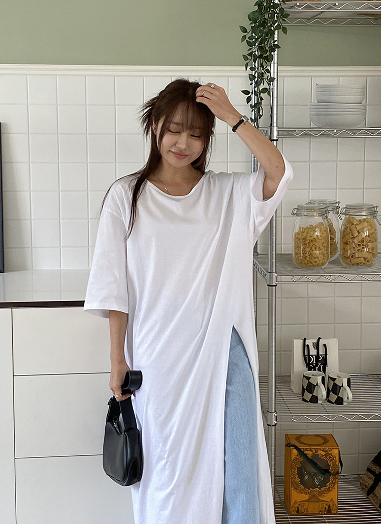 tシャツ rehersall／リハーズオール/MIXテレコスリットトップス レディース ディープスリットロングTシャツ | レディースファッション通販