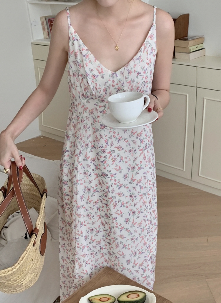 MUVEIL カシュクール Vネック 花柄 レース キャミ ワンピース