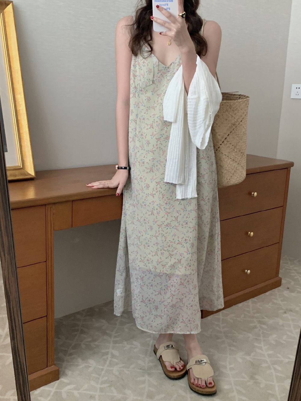 MUVEIL カシュクール Vネック 花柄 レース キャミ ワンピース