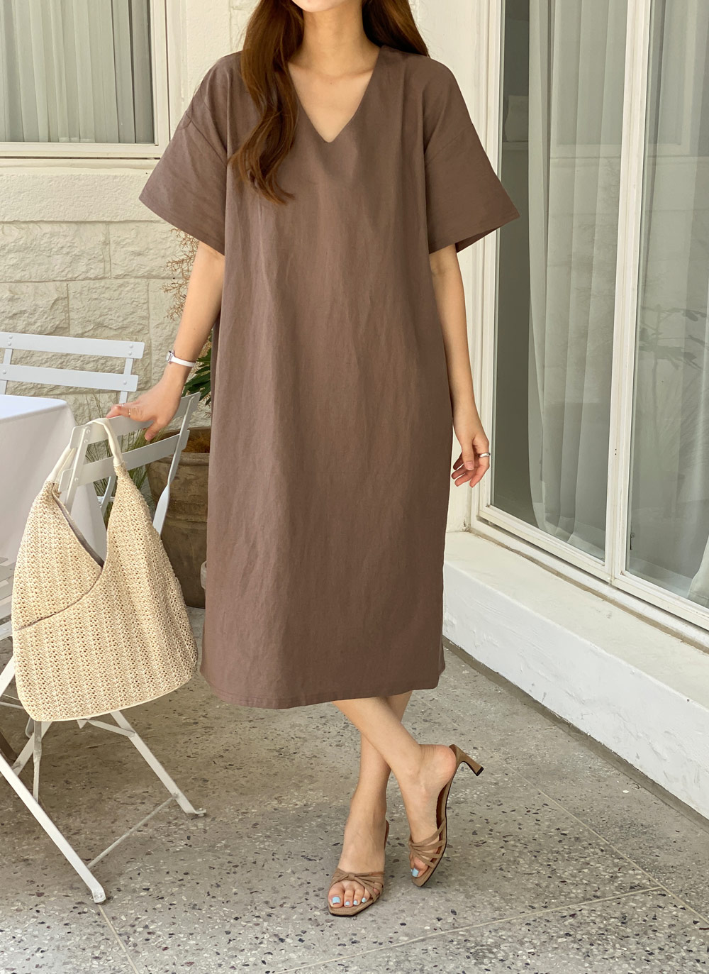 45R リネン混　ロングワンピース　マキシ丈　バックリボン　アイボリー リネン混バックリボンワンピース | レディースファッション通販 - DHOLIC