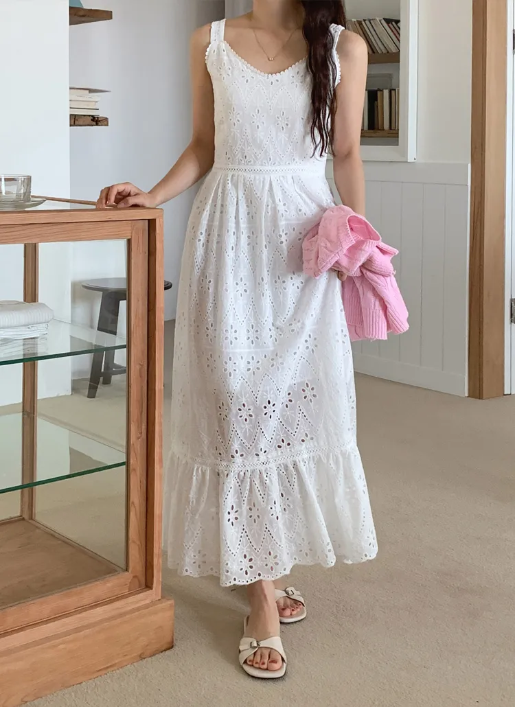 パンチングレースノースリーブワンピース | レディースファッション  