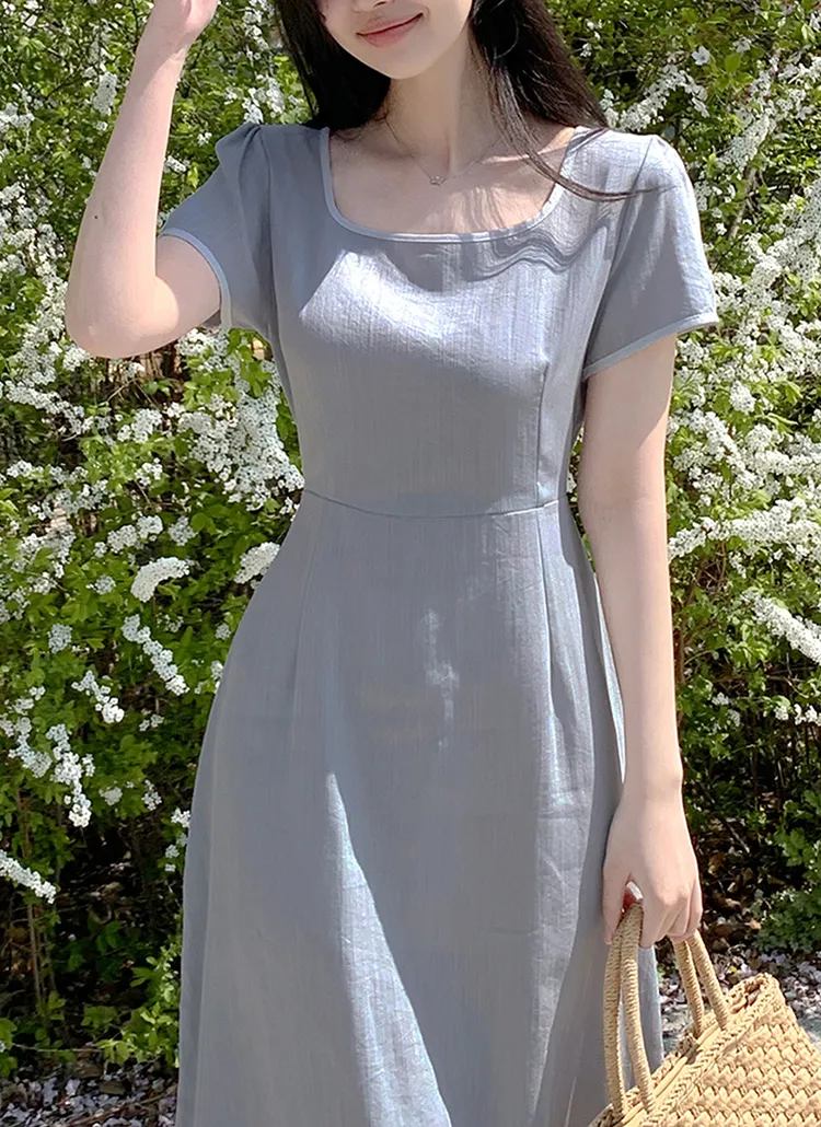 配色スクエアネックフレアワンピース | レディースファッション通販  