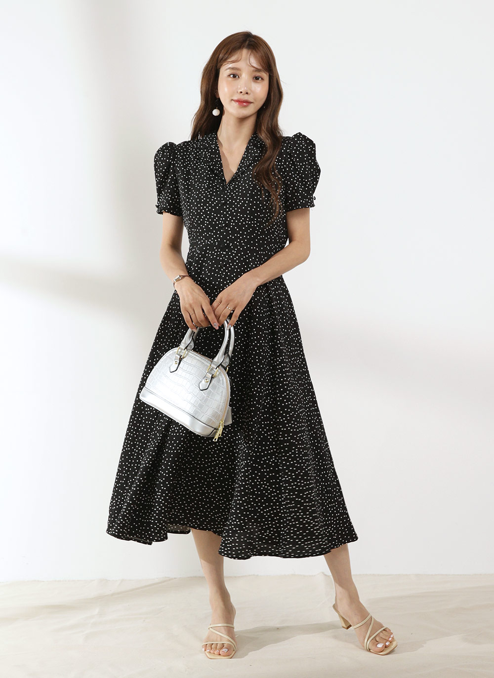 ドットオープンカラーワンピース | レディースファッション通販