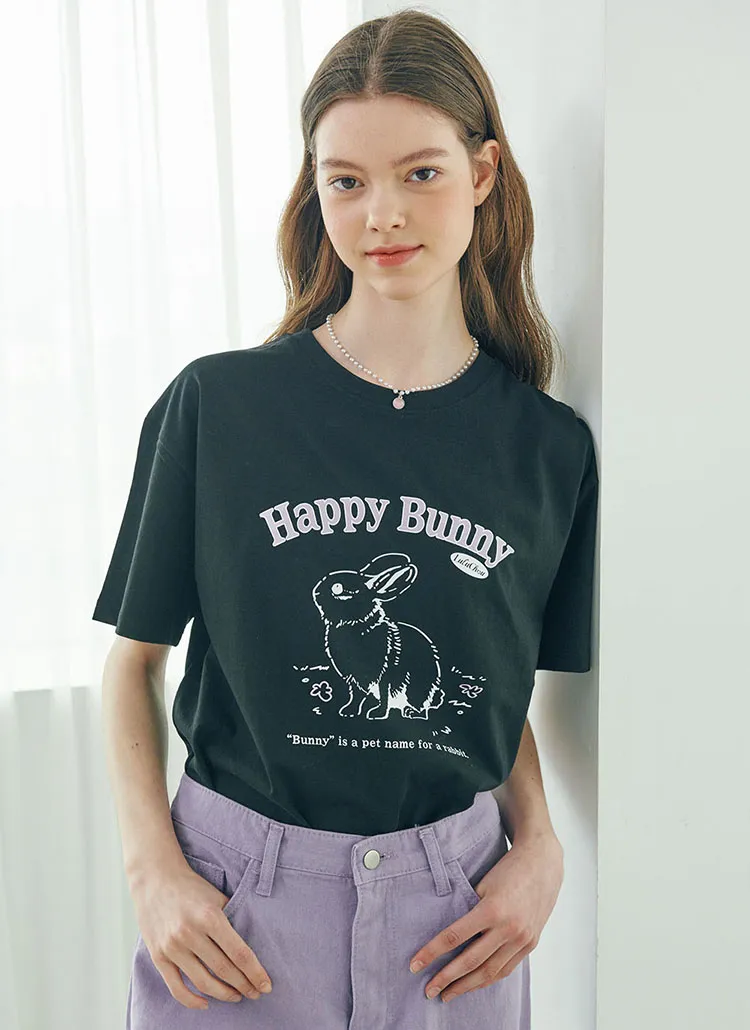 Happy Bunny半袖Tシャツ(BLACK) | 詳細画像1