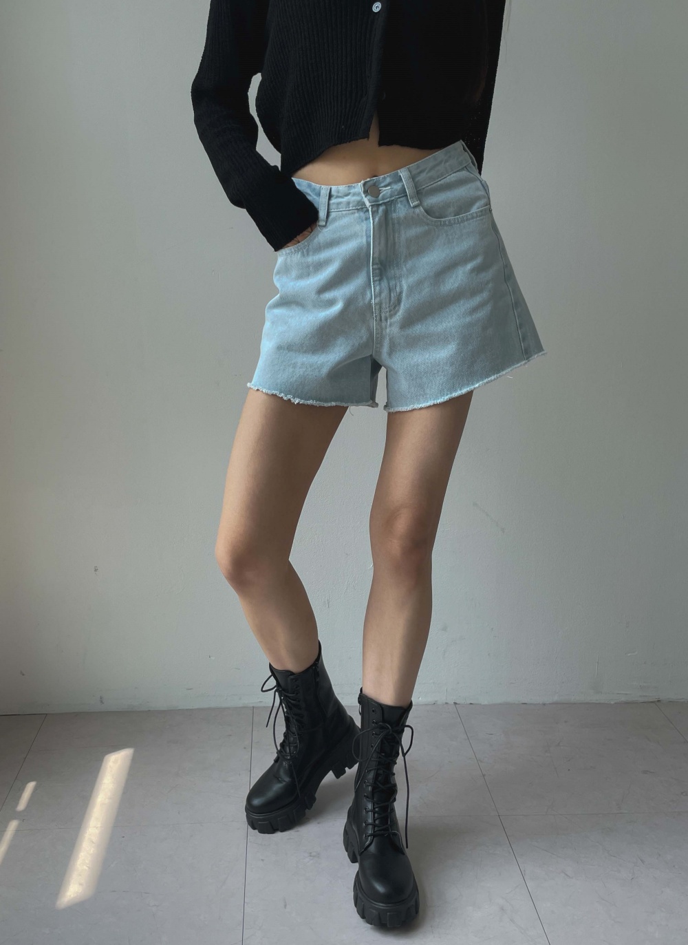 デニムブルー カットオフショートパンツ カットオフデニムショートパンツ | c h é m e