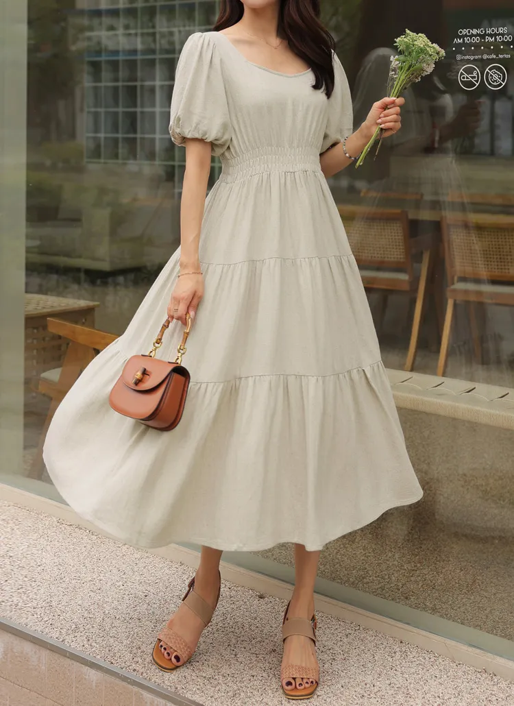 ボリュームスリーブティアードワンピース | レディースファッション  