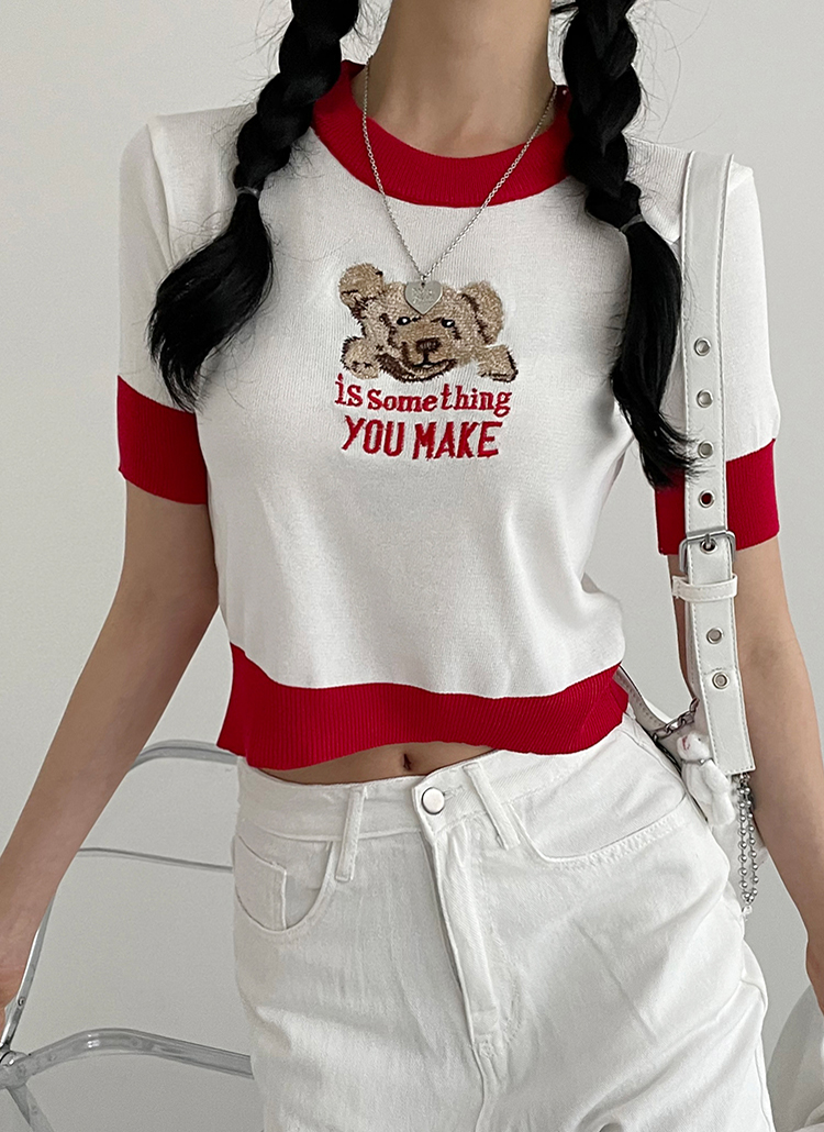 Chamoisdepo⭐新品未使用未着用/42sizeМ/ウール素材/半袖ニット ベア刺繍半袖ニット | レディースファッション通販 - DHOLIC