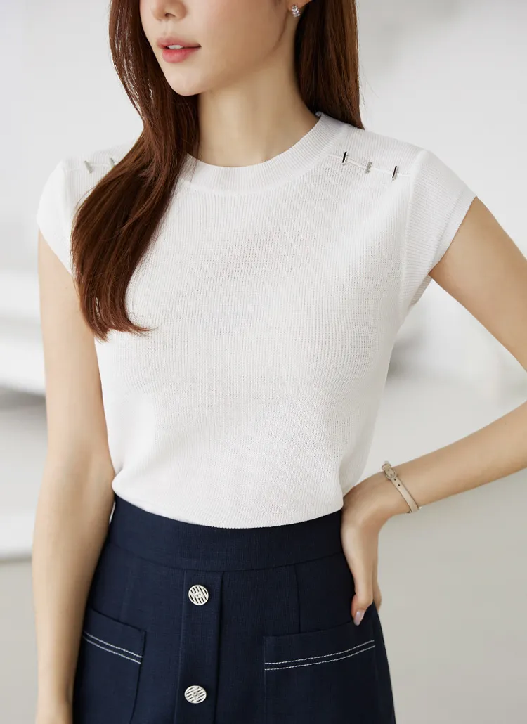ショルダーシルバーバーキャップスリーブニット | styleonme | 詳細画像1