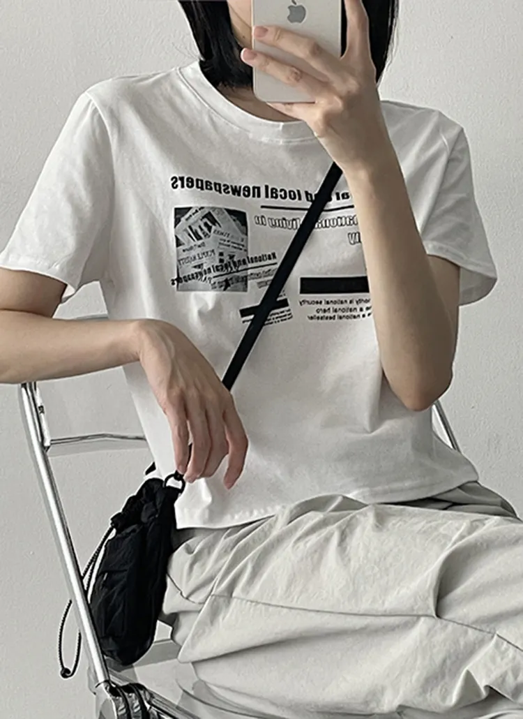 プリントクロップド半袖Tシャツ | hijjoo | 詳細画像1