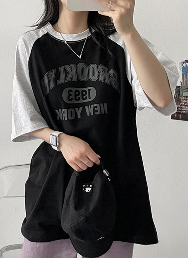 配色ラグランルーズ英字半袖Tシャツ レディースファッション通販 DHOLIC