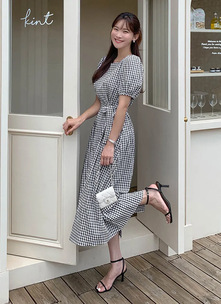 ギンガムチェックパフワンピース | レディースファッション通販 - DHOLIC 