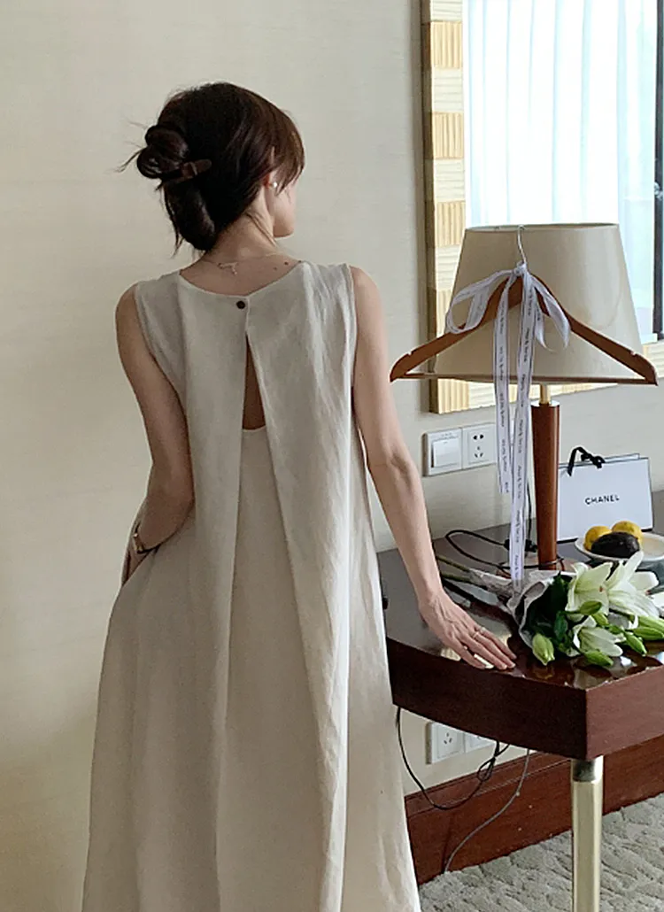 バックスリットリネン風ノースリワンピース | ladyl | 詳細画像1