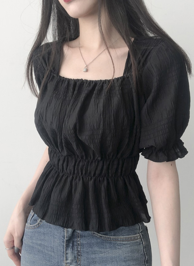 スクエアネックシャーリング半袖ブラウス | レディースファッション