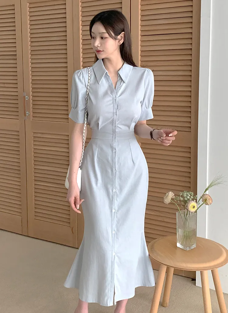 バックゴムピンタック半袖シャツワンピース | レディースファッション  