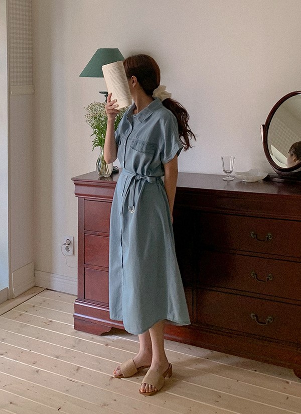 デニム 半袖シャツワンピース デニムワンピース さわやかデニムシャツ