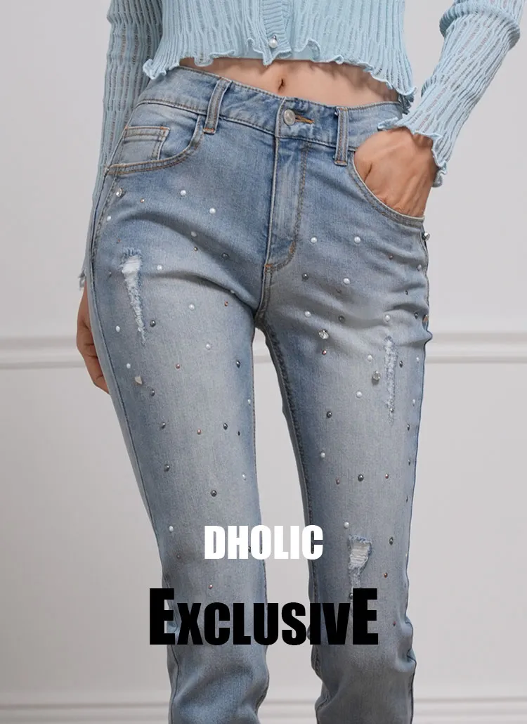 DHOLIC限定*マルチモチーフスキニーデニムパンツ | レディース 