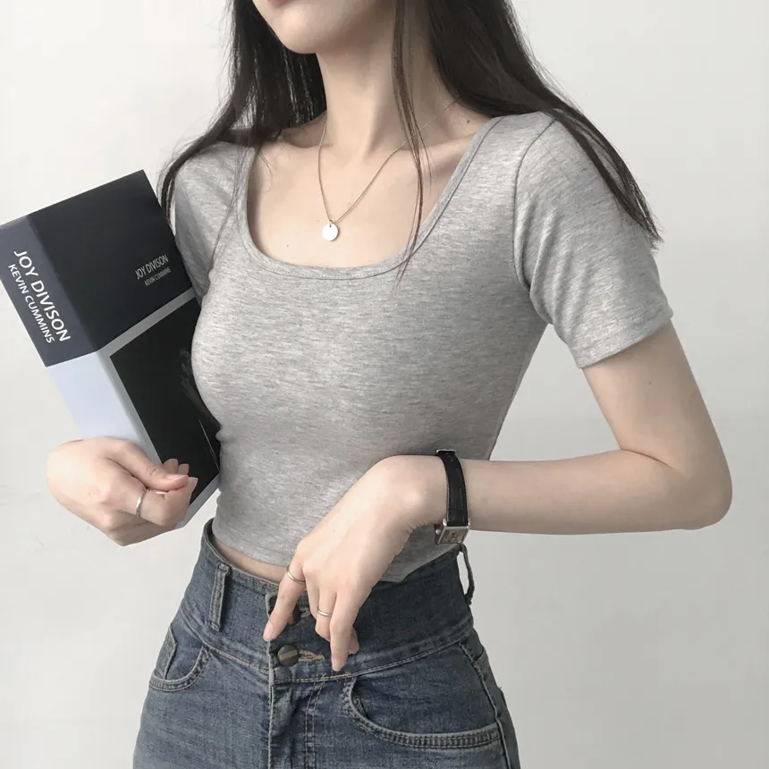 スクエアネッククロップド無地半袖Tシャツ | lilisense | 詳細画像9