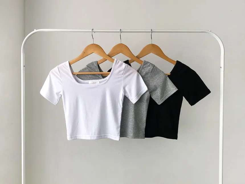 スクエアネッククロップド無地半袖Tシャツ | lilisense | 詳細画像21
