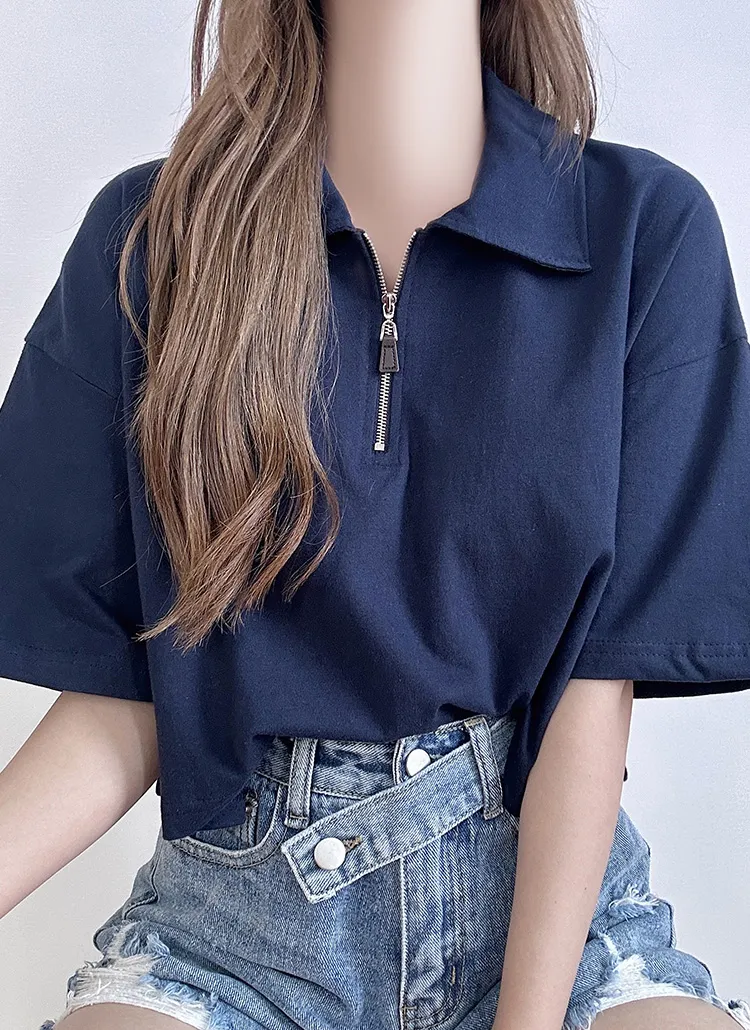 ハーフジップカラー半袖Tシャツ | ddaygirl | 詳細画像1