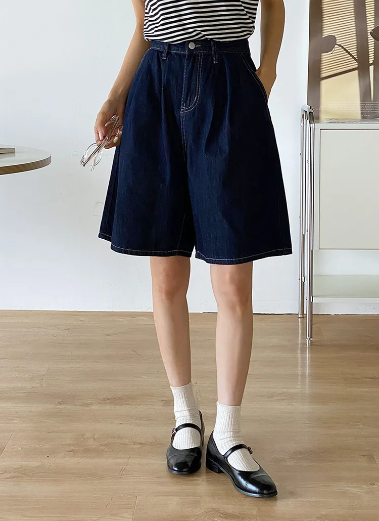ステッチツータックハーフデニムパンツ | DHOLIC | 詳細画像1