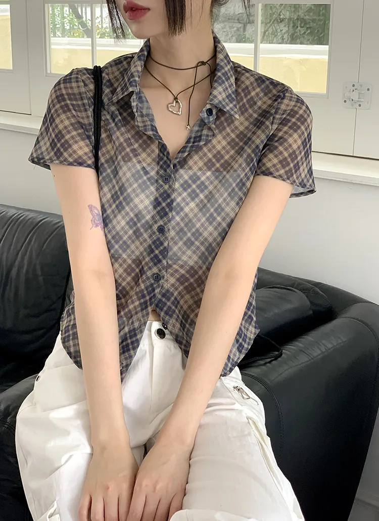 COMME des GARÇONS GIRL シースルー半袖シャツ S ルーシングシアー半袖シャツ（シャツ・ブラウス） | X-girl STAGES