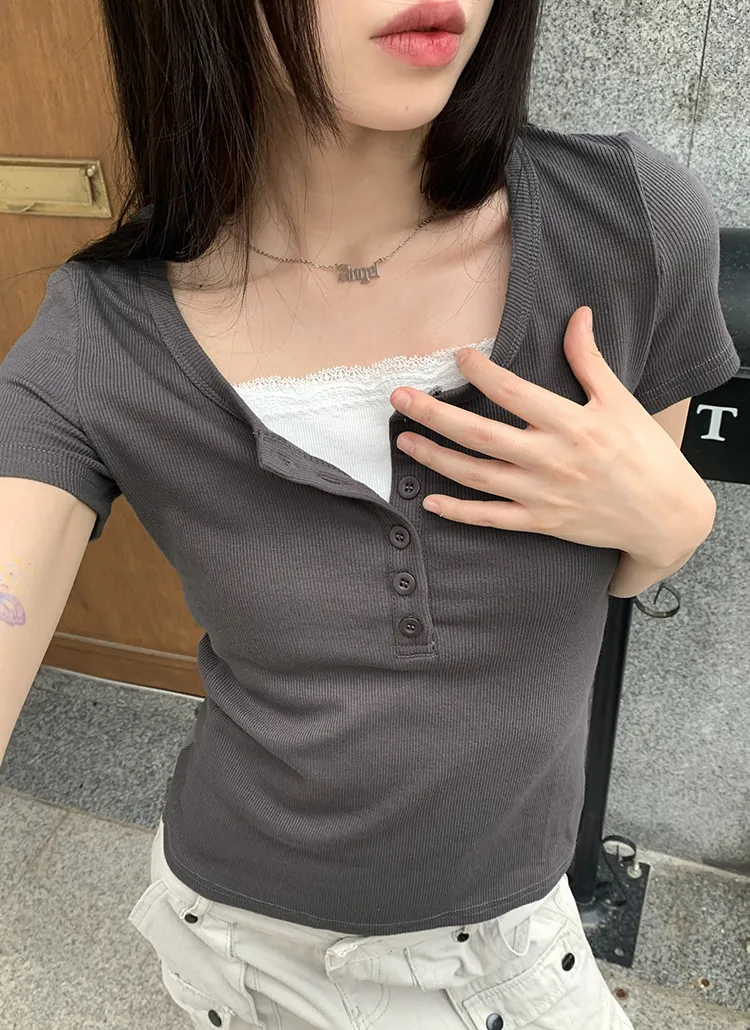 ハーフボタンべーシック半袖Tシャツ | レディースファッション通販