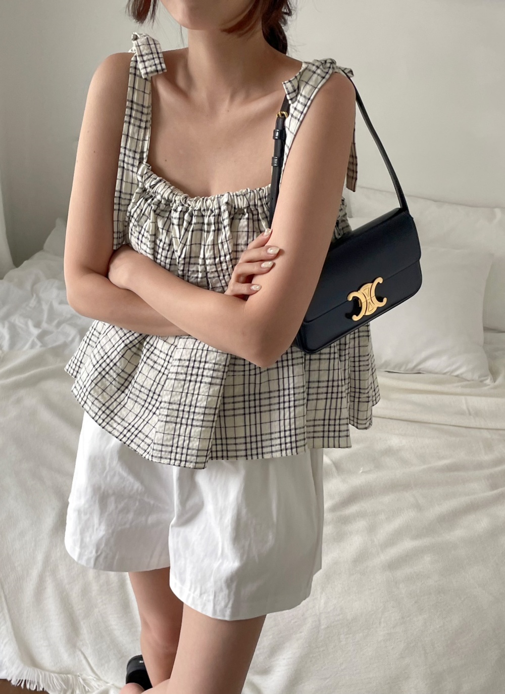 チェックリボンフレアノースリーブ | レディースファッション通販 - DHOLIC