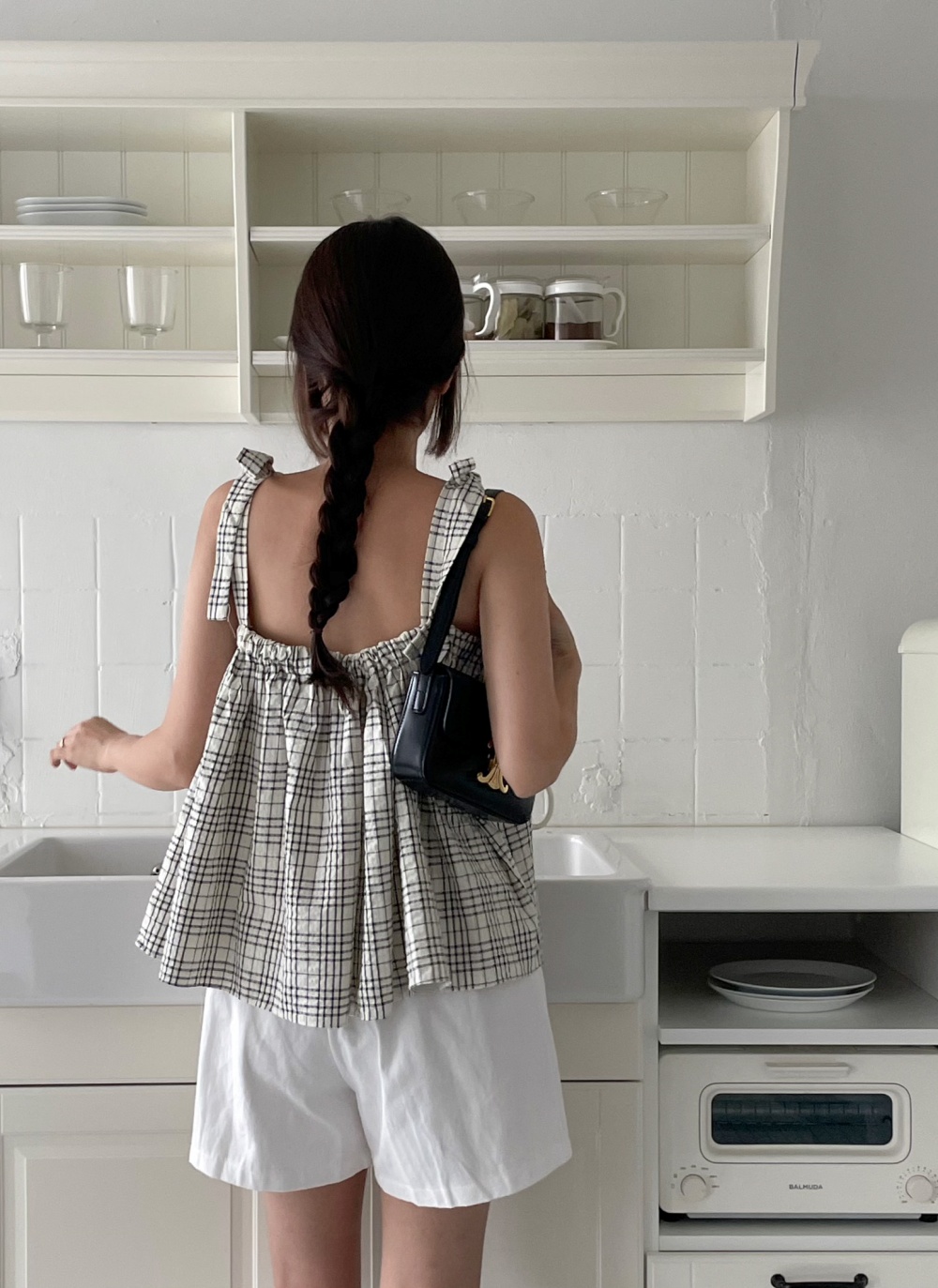 チェックリボンフレアノースリーブ | レディースファッション通販 - DHOLIC