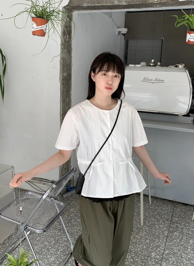 ナイロンストラップ半袖ブラウス | baon | 詳細画像1