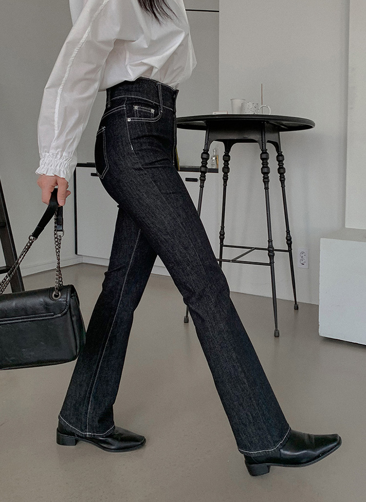高身長向けダブルボタンフレアデニムパンツ | レディースファッション