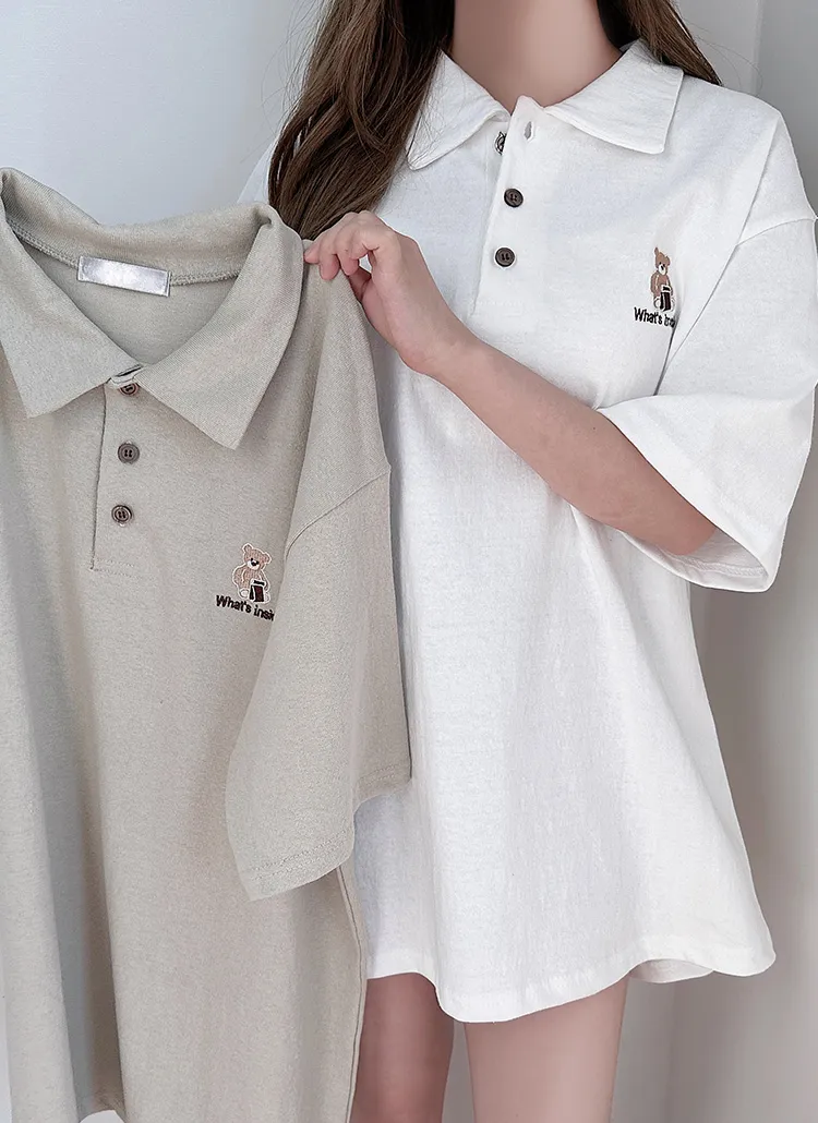 ベア刺繍カラー半袖Tシャツ | ddaygirl | 詳細画像1
