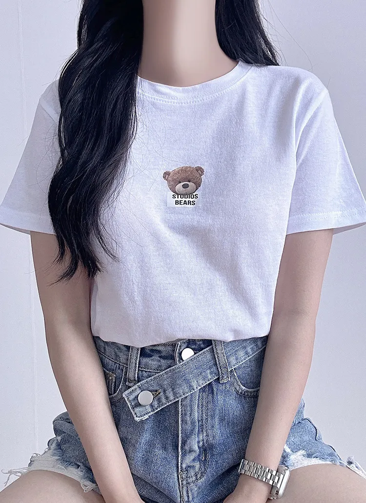 ベアプリントクロップド半袖Tシャツ | ddaygirl | 詳細画像1