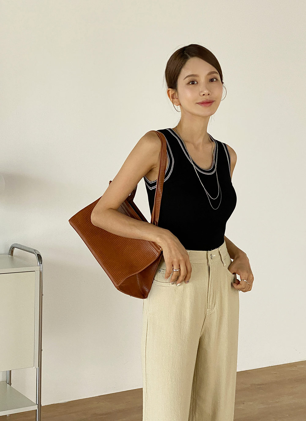 Uネック配色ニットノースリーブ | DHOLIC | 詳細画像4