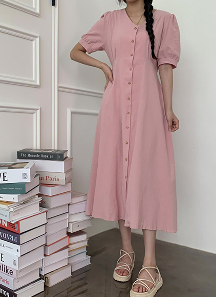 リネン混Vネックリボンワンピース | レディースファッション通販 - DHOLIC