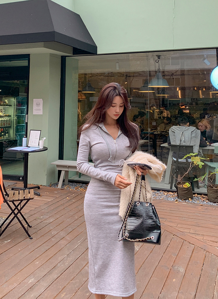 裏起毛ハーフジップパーカーワンピース | レディースファッション通販