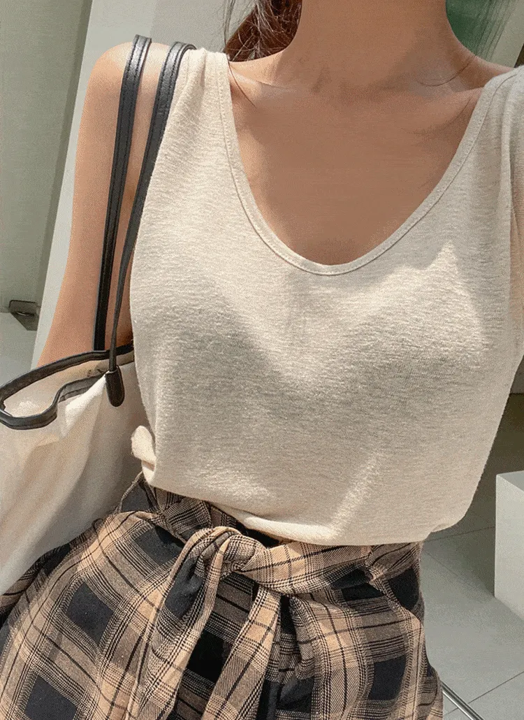 リネン混Uネックタンクトップ | lovesomeone | 詳細画像1