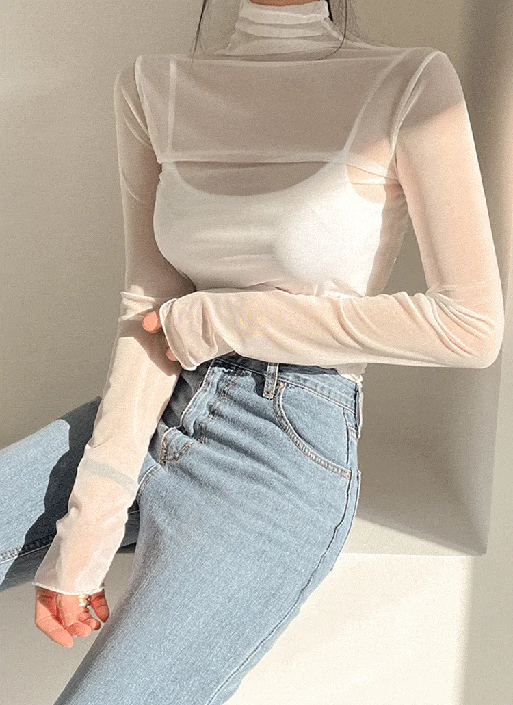 シースルーハーフネックTシャツ | lovesomeone | 詳細画像1