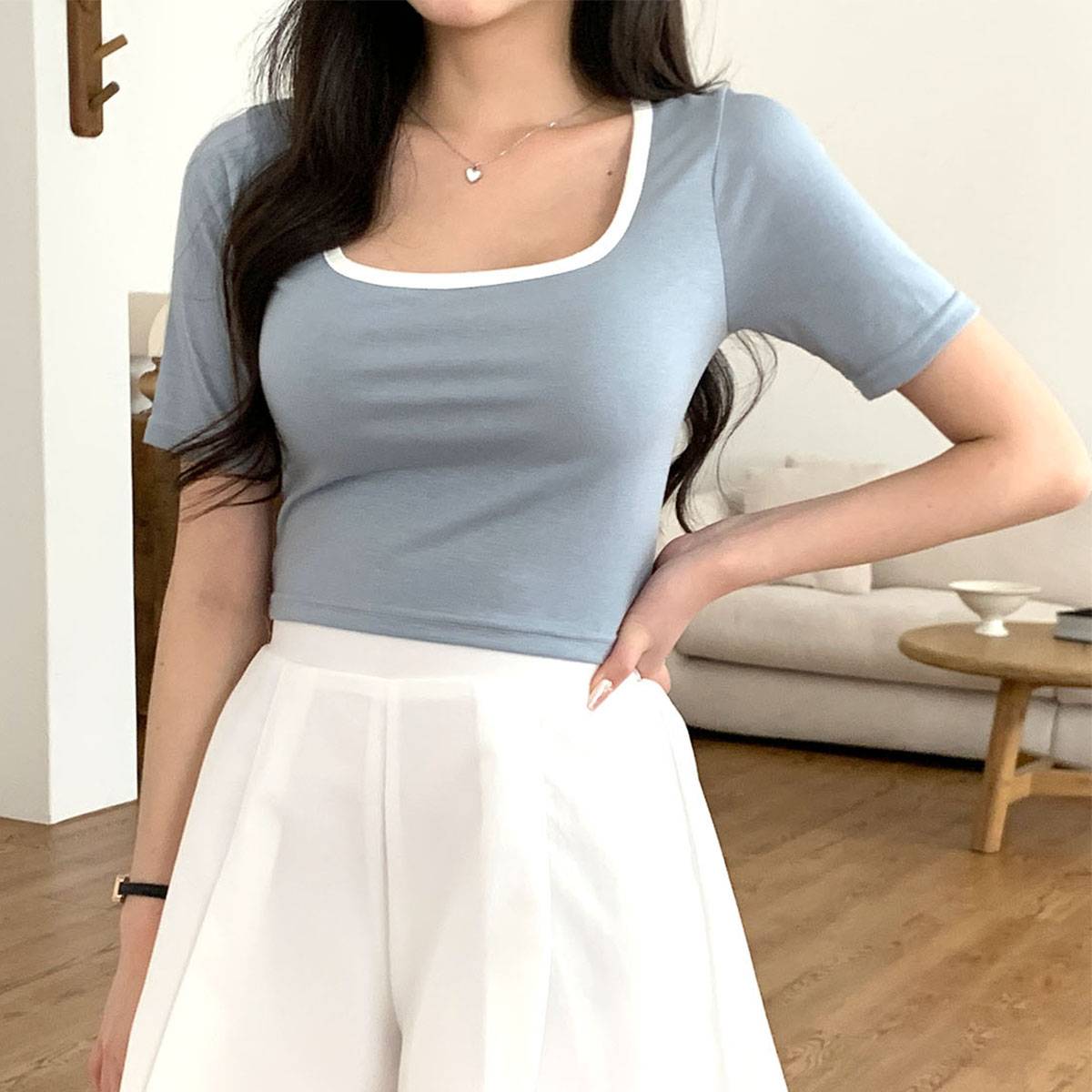 【THEAIRTOWN】スクエア レース クロップド Ｔシャツ スクエアクロップドTシャツ | レディースファッション通販 - DHOLIC