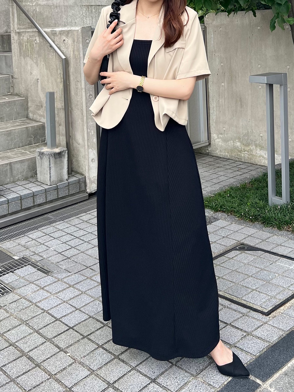 ショルダーリボンリブキャミワンピース | レディース